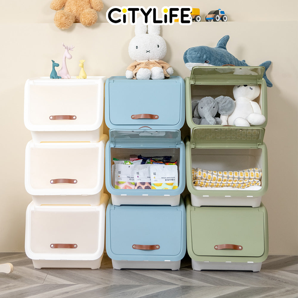 Citylife 35L Front Opening Container Box Stackable Storage Box With PU Leather Handle X-6322