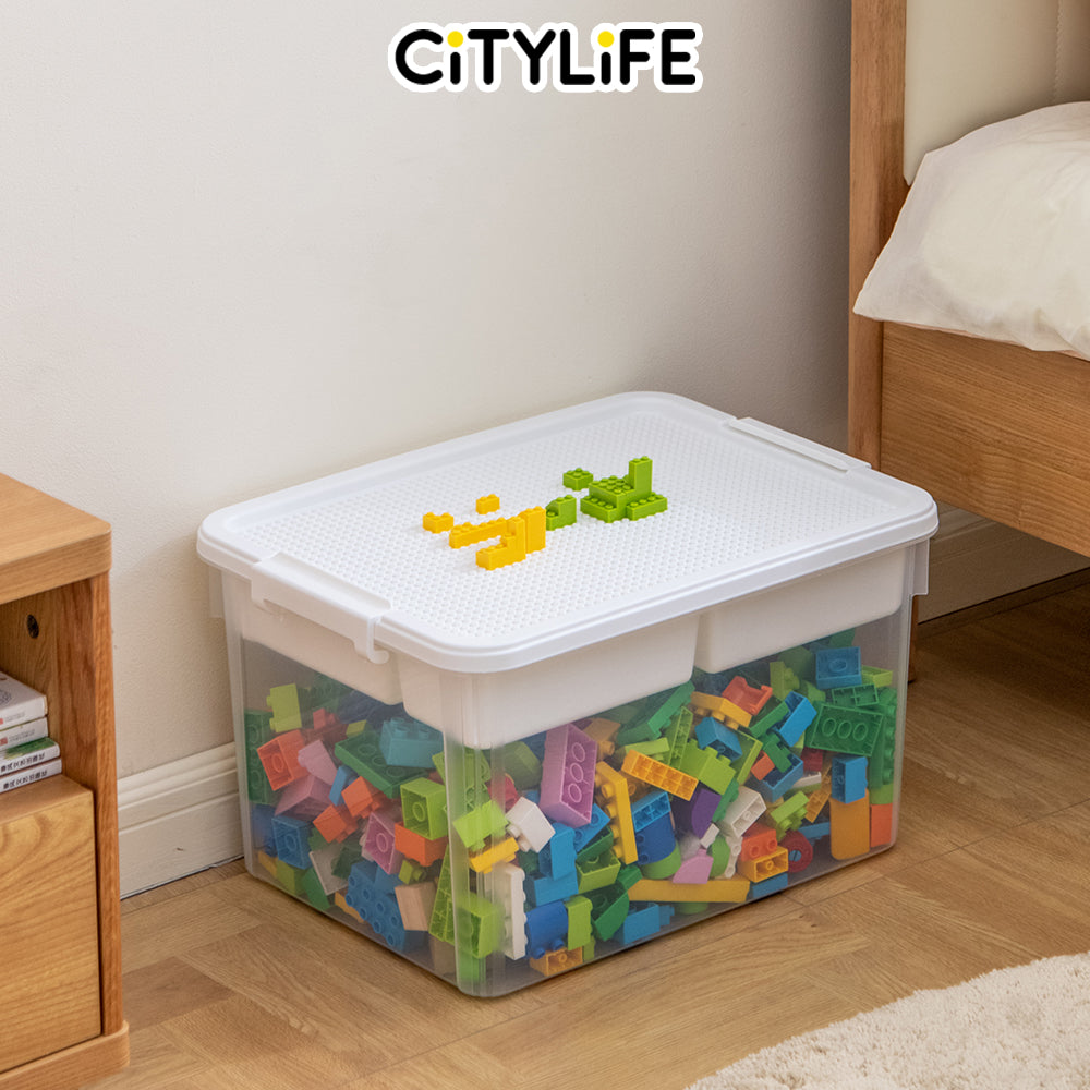 Citylife 16L/43L Plastic Storage Box With Building Baseplate Lid Container With Extra Compartment Tray X-60151617