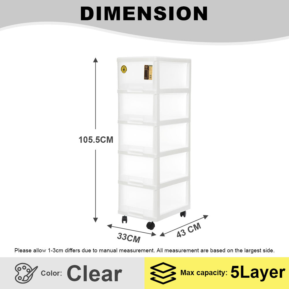 Citylife 90L 5 Tier Storage Cabinet Space Saving Drawer Cabinet Organizer With Wheels G-5022