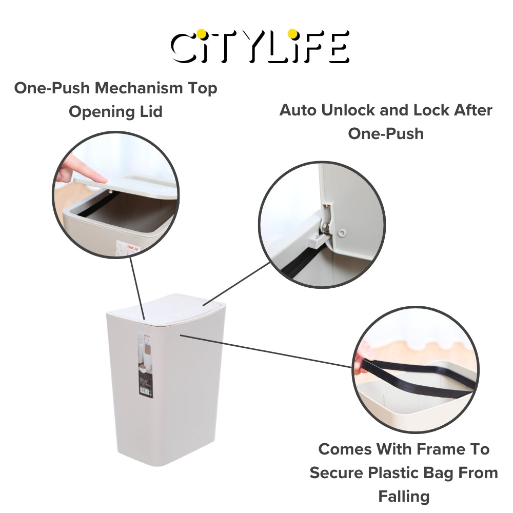 Citylife 8L Bathroom Dustbin Kitchen Hand Press Trash Bin Garbage Bin Rubbish Bin T-3074