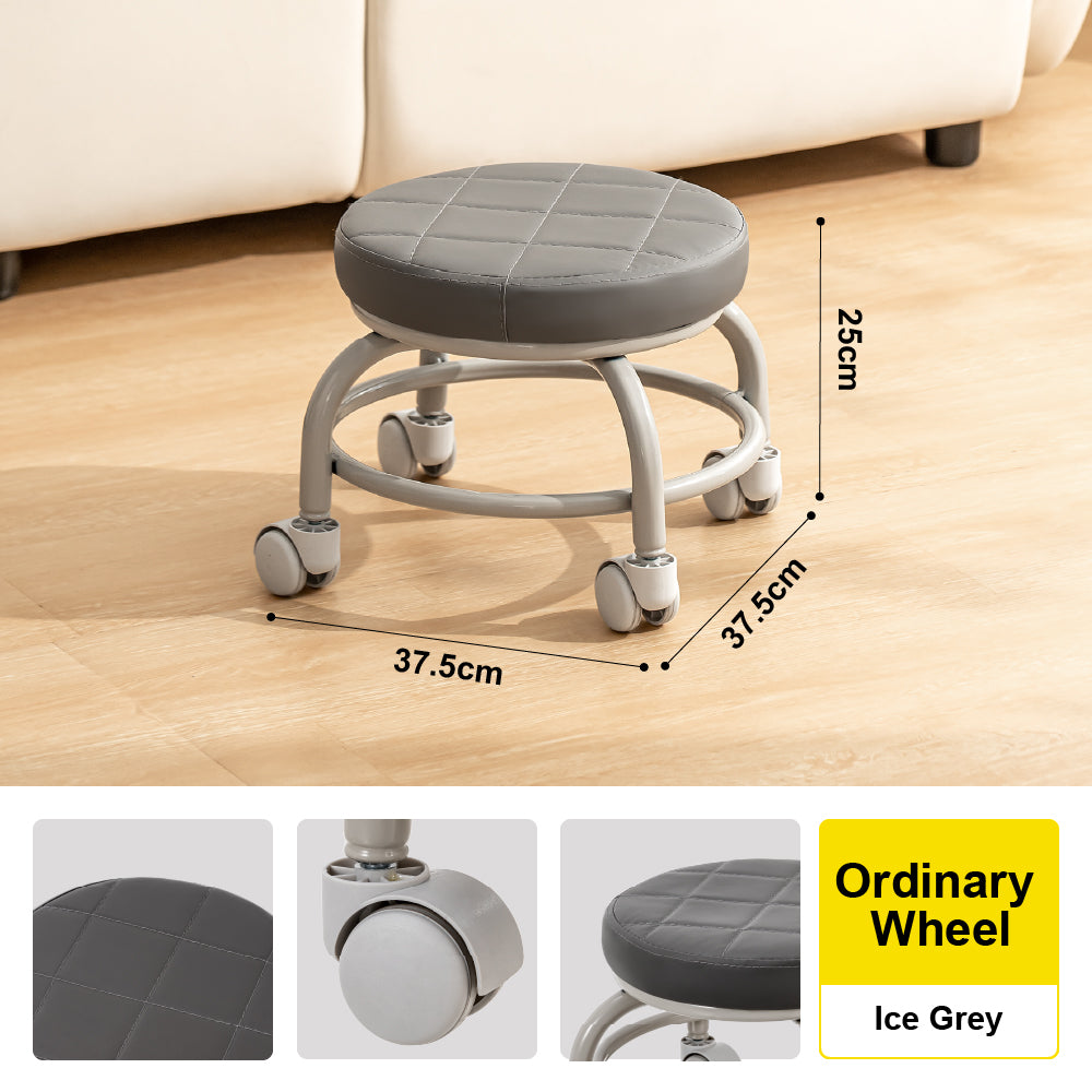 🔥NEW🔥Citylife Swivel Low Roller Seat Stool Children Small Chair Round Stool with Sofa Cushion Foot Pulley Moving