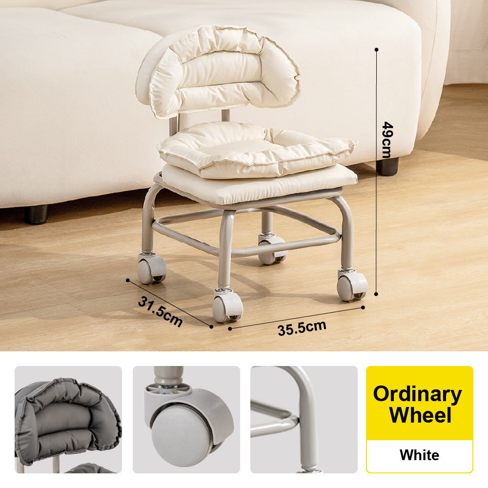 🔥NEW🔥Citylife Swivel Low Roller Seat Stool Children Small Chair Round Stool with Sofa Cushion Foot Pulley Moving