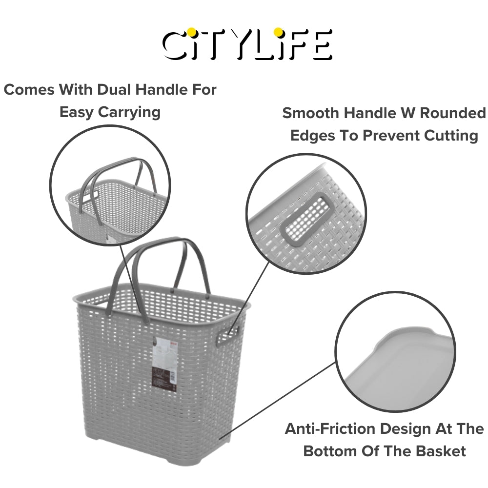 Citylife 35L Plastic Laundry Basket Large Hamper Laundry Bag for Clothes With Easy Handle L-7162