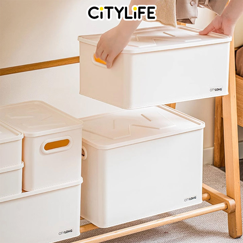 Citylife Organisers Storage Boxes White Storage Box Stackable With Cover Home Organizer Plastic Container H-80321/24