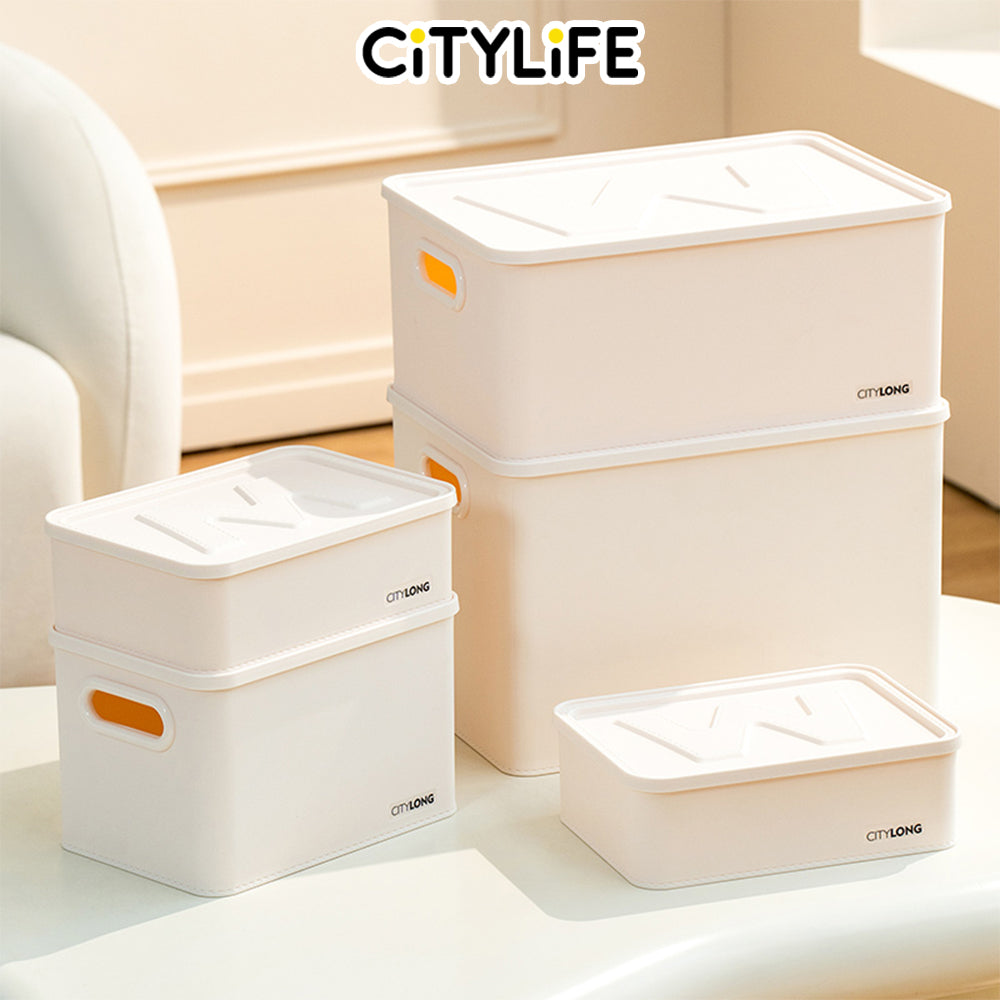 Citylife Organisers Storage Boxes White Storage Box Stackable With Cover Home Organizer Plastic Container H-80321/24