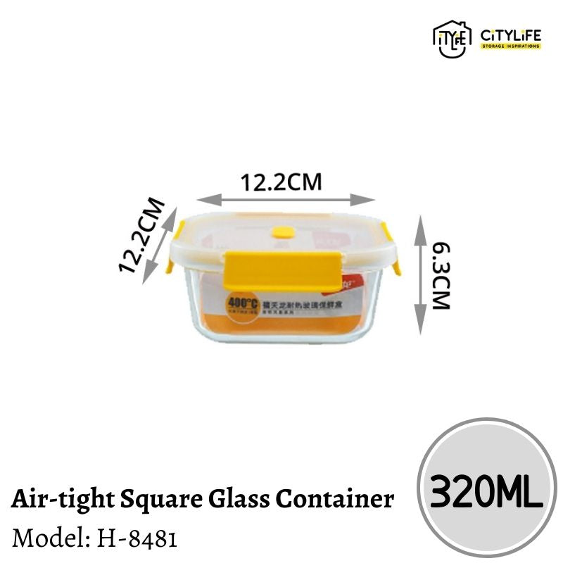 (Bundle of 2) Citylife 320ML Air-tight Square Shape Oven Microwave Freezer Glass Container H-8481