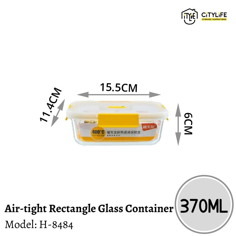 (Bundle of 2) Citylife 370ML Air-tight Rectangle Shape Oven Microwave Freezer Glass Container H-8484