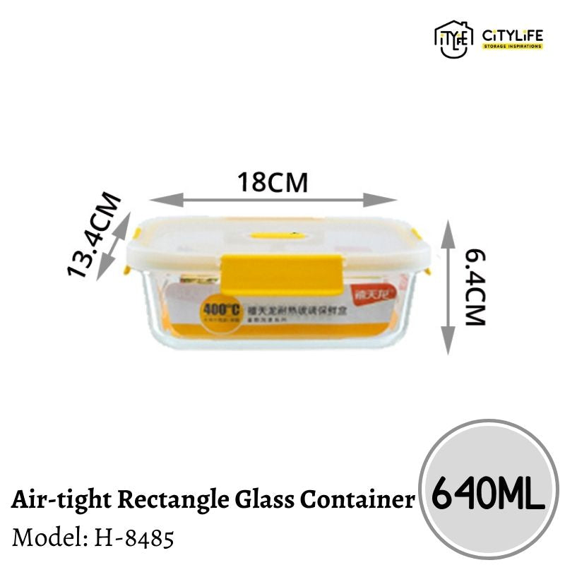(Bundle of 2) Citylife 640ML Air-tight Rectangle Shape Oven Microwave Freezer Glass Container H-8485