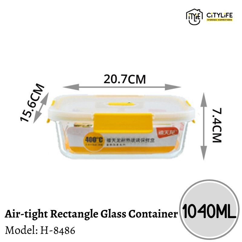 (Bundle of 2) Citylife 1040ML Air-tight Rectangle Shape Oven Microwave Freezer Glass Container H-8486