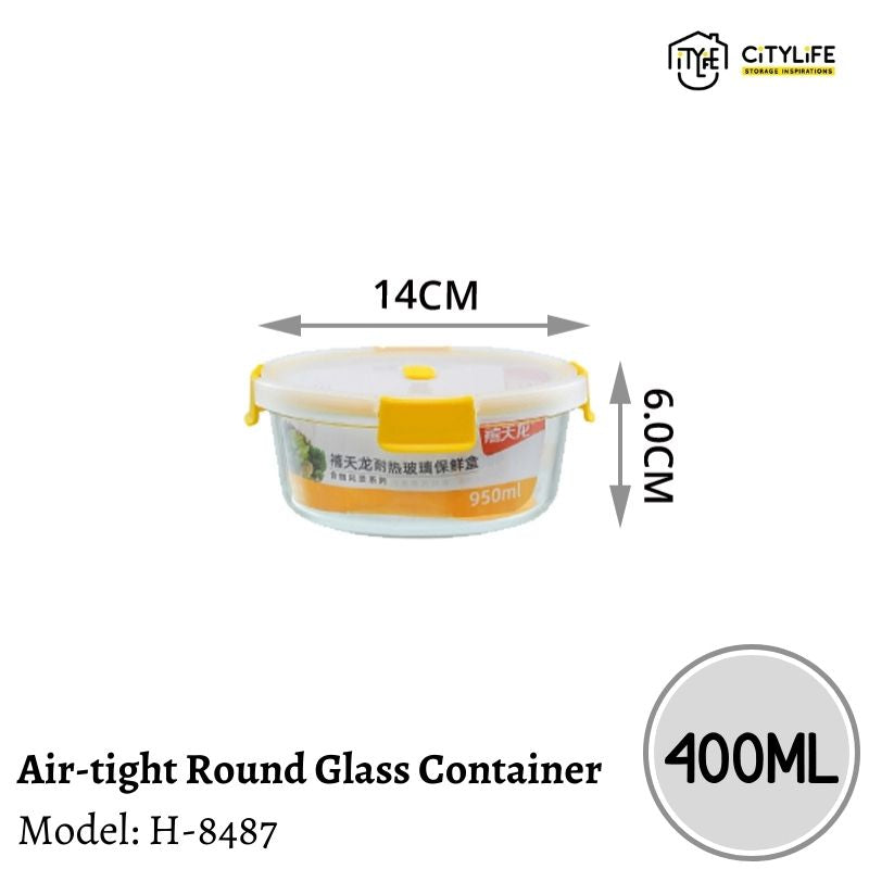 (Bundle of 2) Citylife 400ML Air-tight Round Shape Oven Microwave Freezer Glass Container H-8487