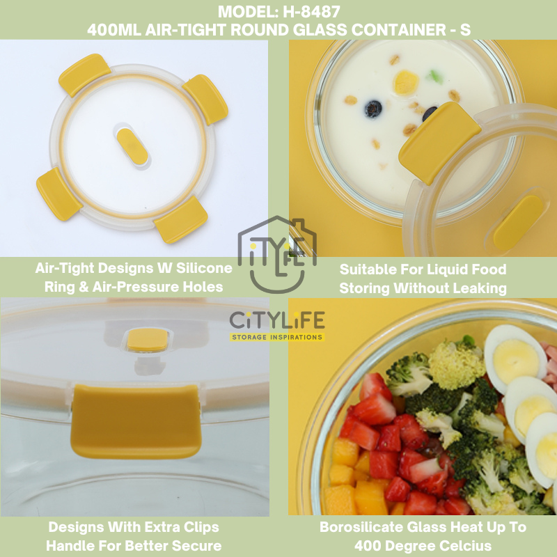 (Bundle of 2) Citylife 400ML Air-tight Round Shape Oven Microwave Freezer Glass Container H-8487