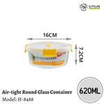(Bundle of 2) Citylife 620ML Air-tight Round Shape Oven Microwave Freezer Glass Container H-8488