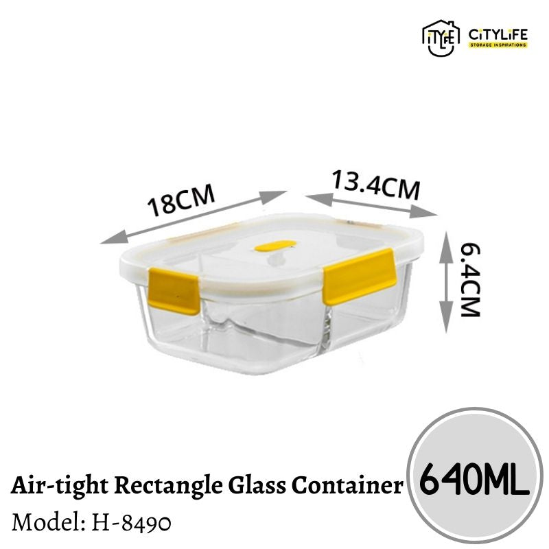 (Bundle of 2) Citylife 640ML Air-tight Rectangle Shape Oven Microwave Freezer Glass Container With Divider H-8490