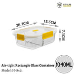 (Bundle of 2) Citylife 1040ML Air-tight Rectangle Shape Oven Microwave Freezer Glass Container With Divider H-8491