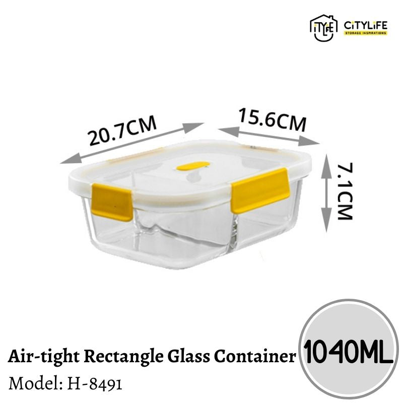 (Gift Pack Bundle) Citylife 640ml to 1040ml Air-tight Rectangle Shape Oven Microwave Freezer Glass Container W Divider H-849091