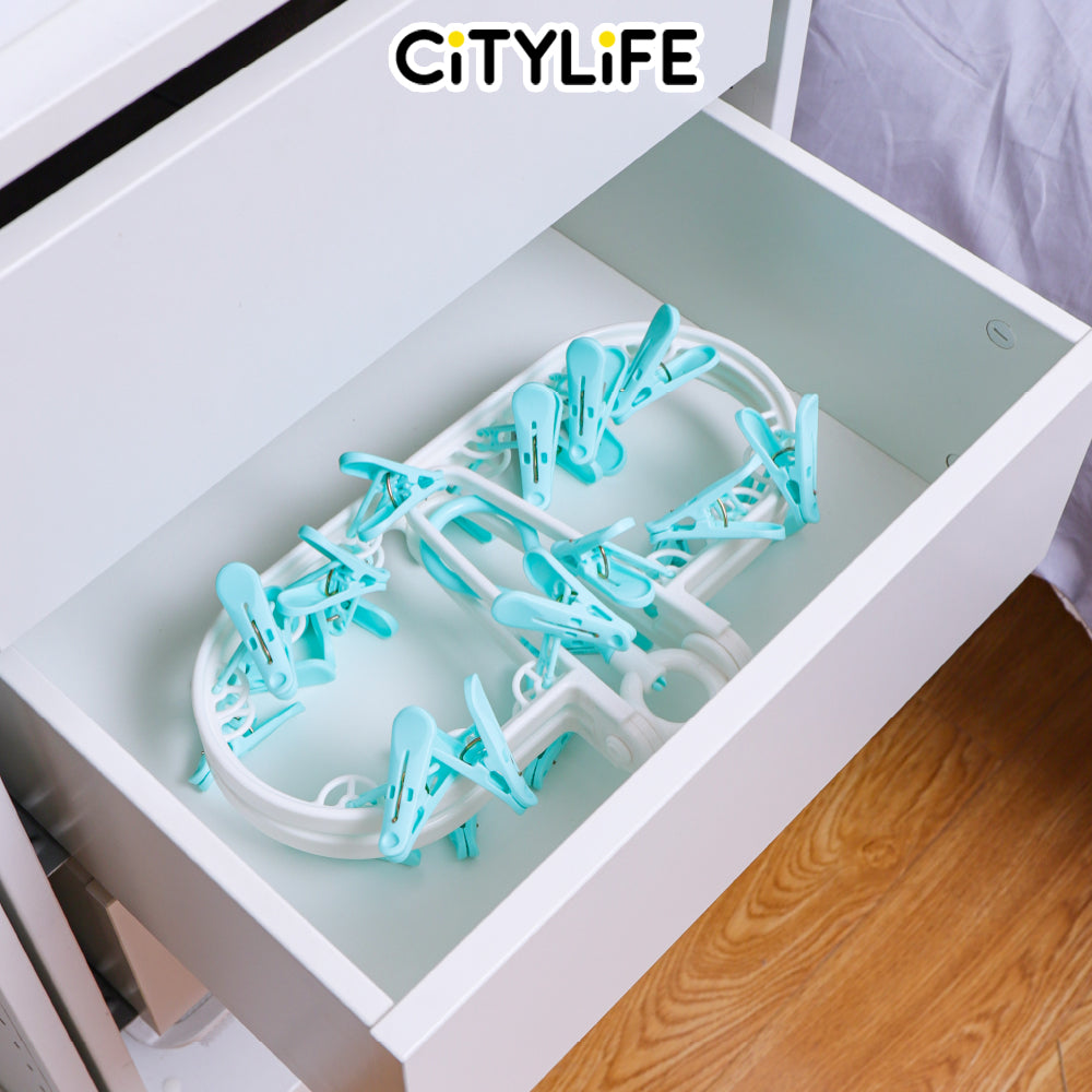 Citylife 12 / 24 Clothes Peg Hanger Foldable Laundry Hanging Clips Multi Pegs Rack J-870607