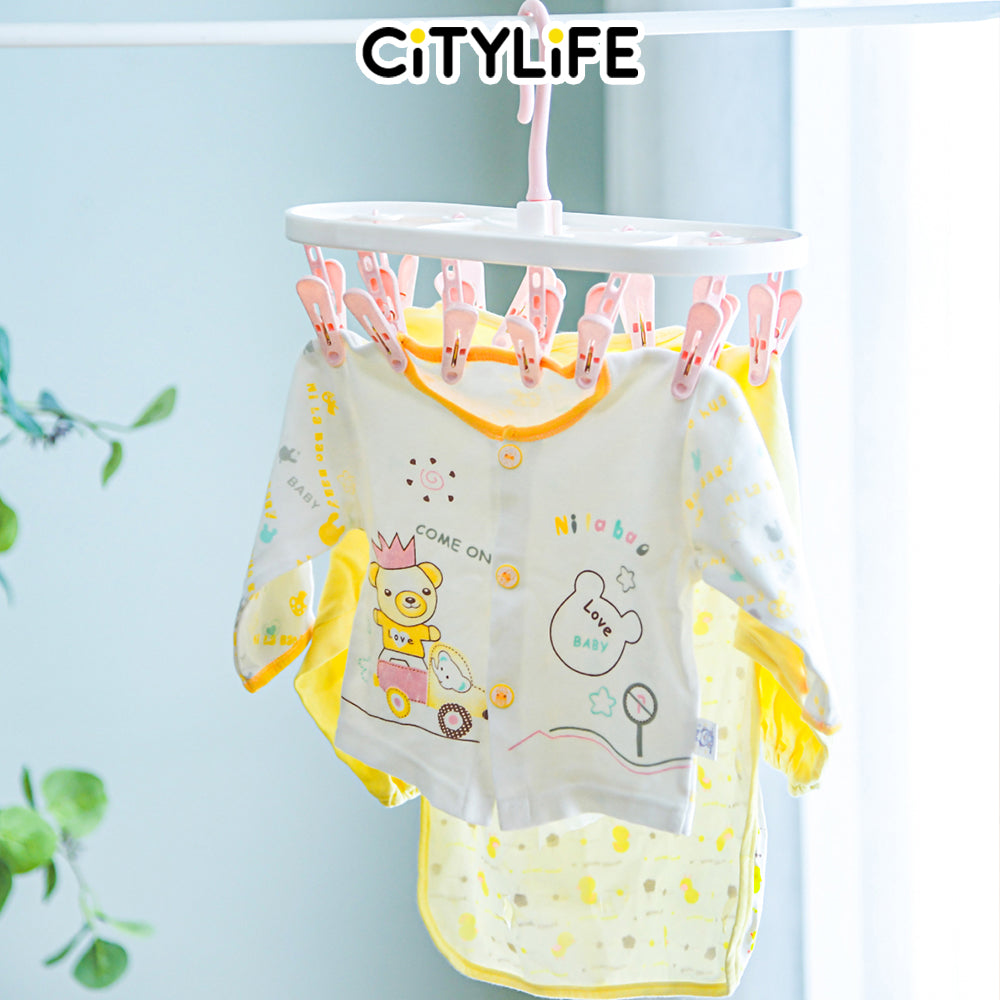 Citylife 12 / 24 Clothes Peg Hanger Foldable Laundry Hanging Clips Multi Pegs Rack J-870607