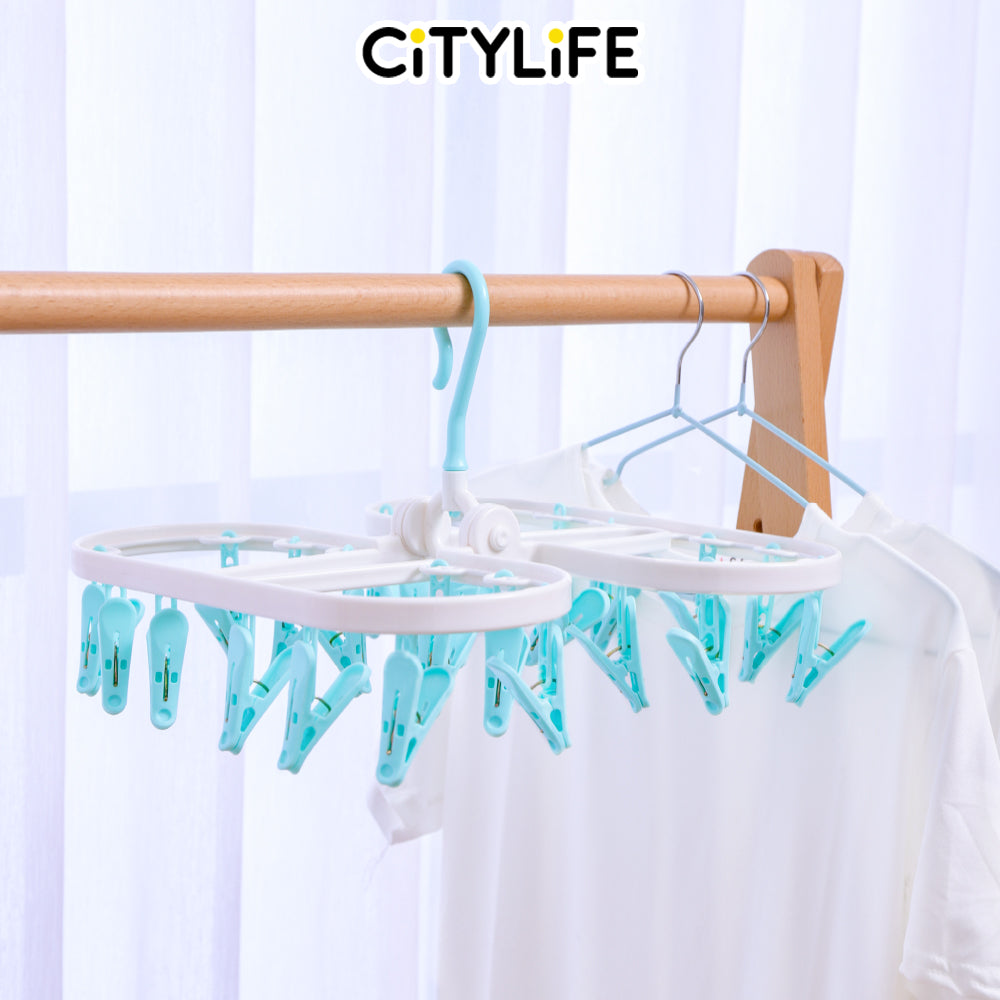 Citylife 12 / 24 Clothes Peg Hanger Foldable Laundry Hanging Clips Multi Pegs Rack J-870607