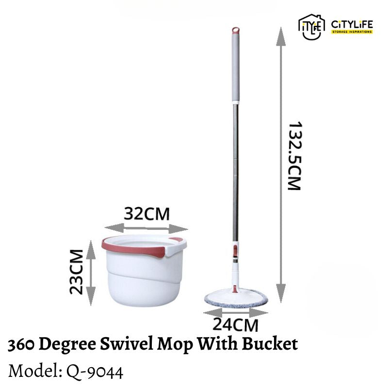Citylife Kitchen Bathroom Laundry Homehelper 360 Degree Swivel Mop With Bucket - Free 2pcs Refill Mop Cloth Q-9044