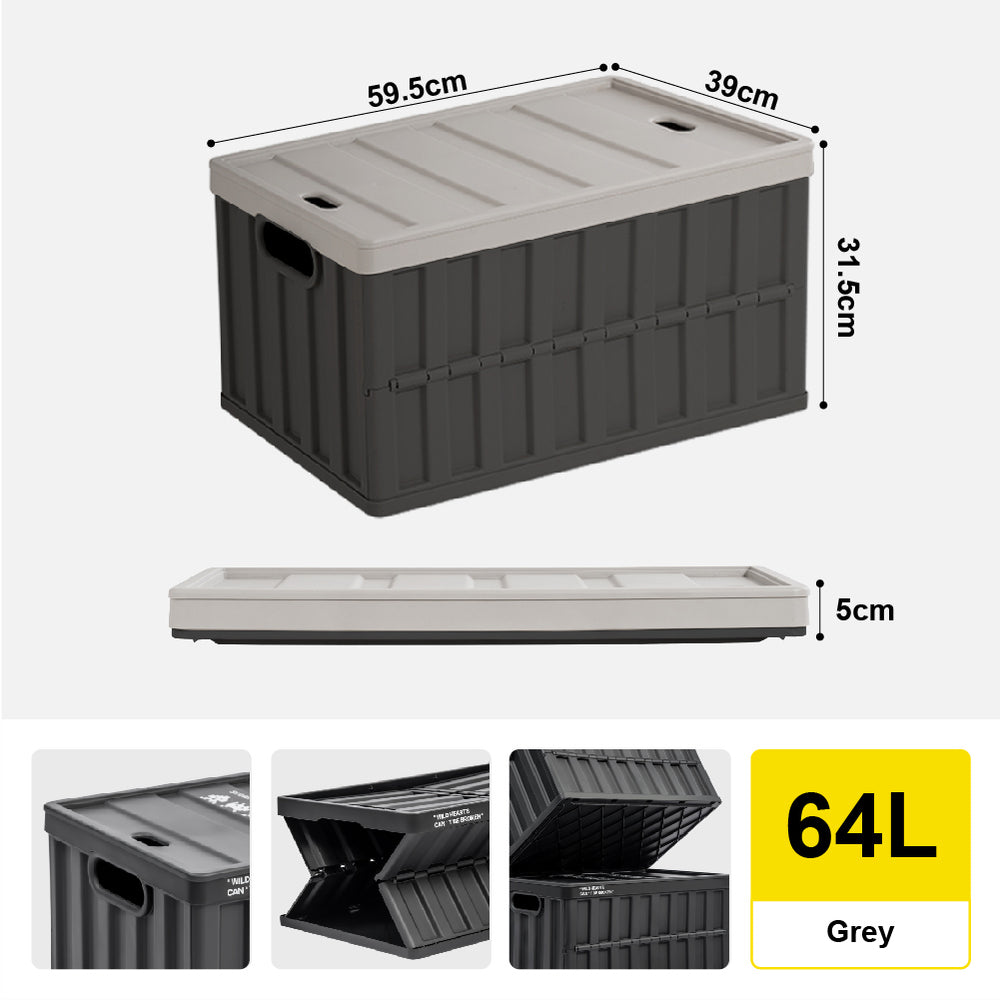 Citylife 64L Collapsible Storage Box Crate with Lid Folding Storage Box with Cover Panel for Home Outdoor