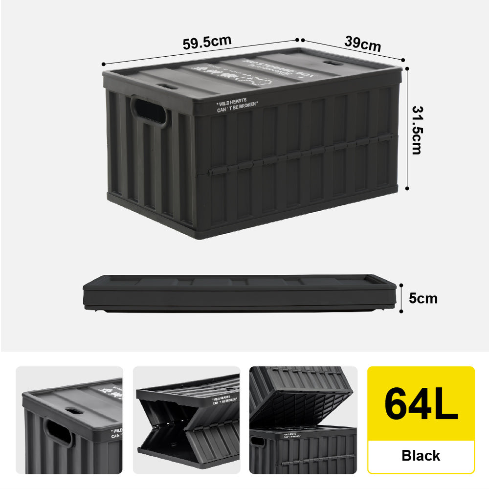 Citylife 64L Collapsible Storage Box Crate with Lid Folding Storage Box with Cover Panel for Home Outdoor