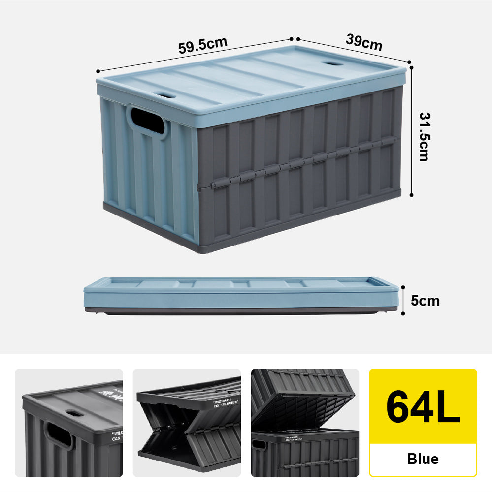 Citylife 64L Collapsible Storage Box Crate with Lid Folding Storage Box with Cover Panel for Home Outdoor