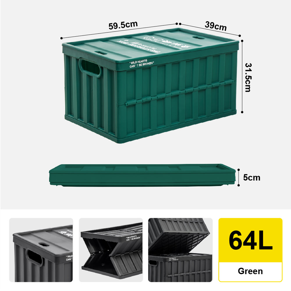 Citylife 64L Collapsible Storage Box Crate with Lid Folding Storage Box with Cover Panel for Home Outdoor