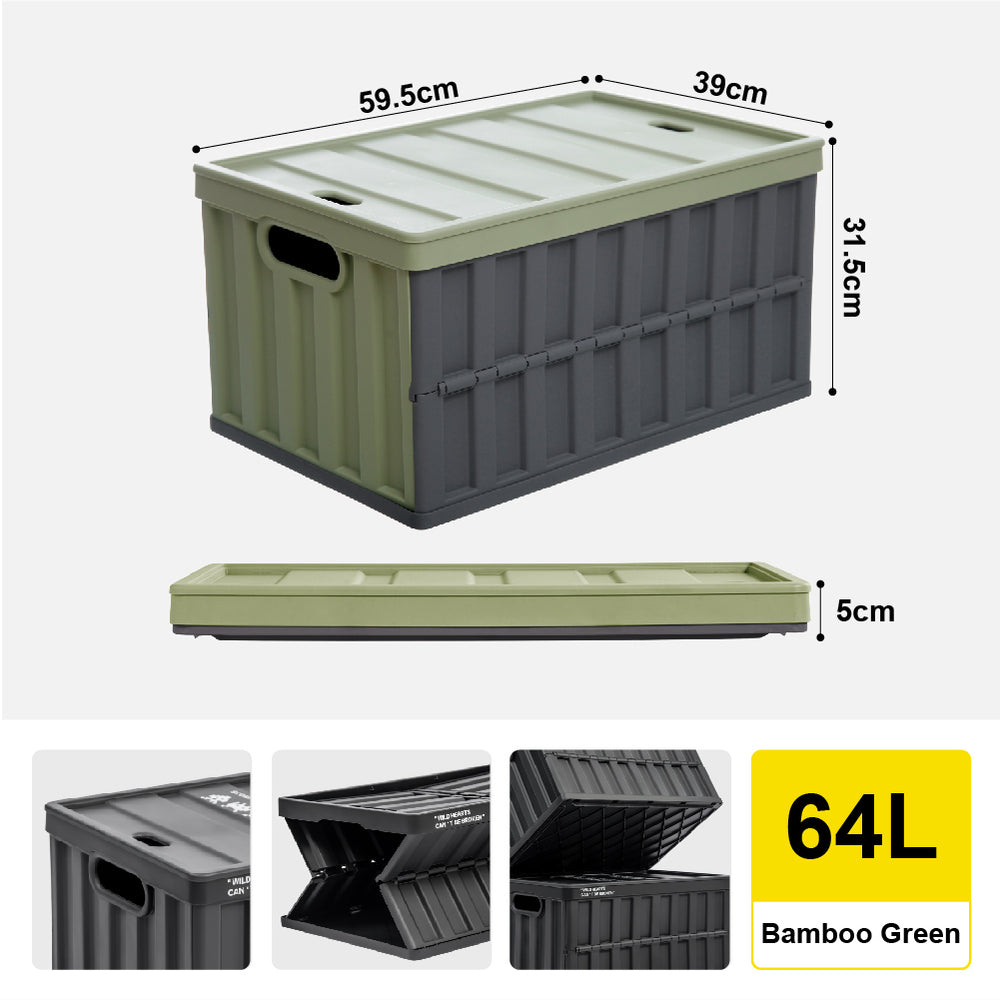 Citylife 64L Collapsible Storage Box Crate with Lid Folding Storage Box with Cover Panel for Home Outdoor