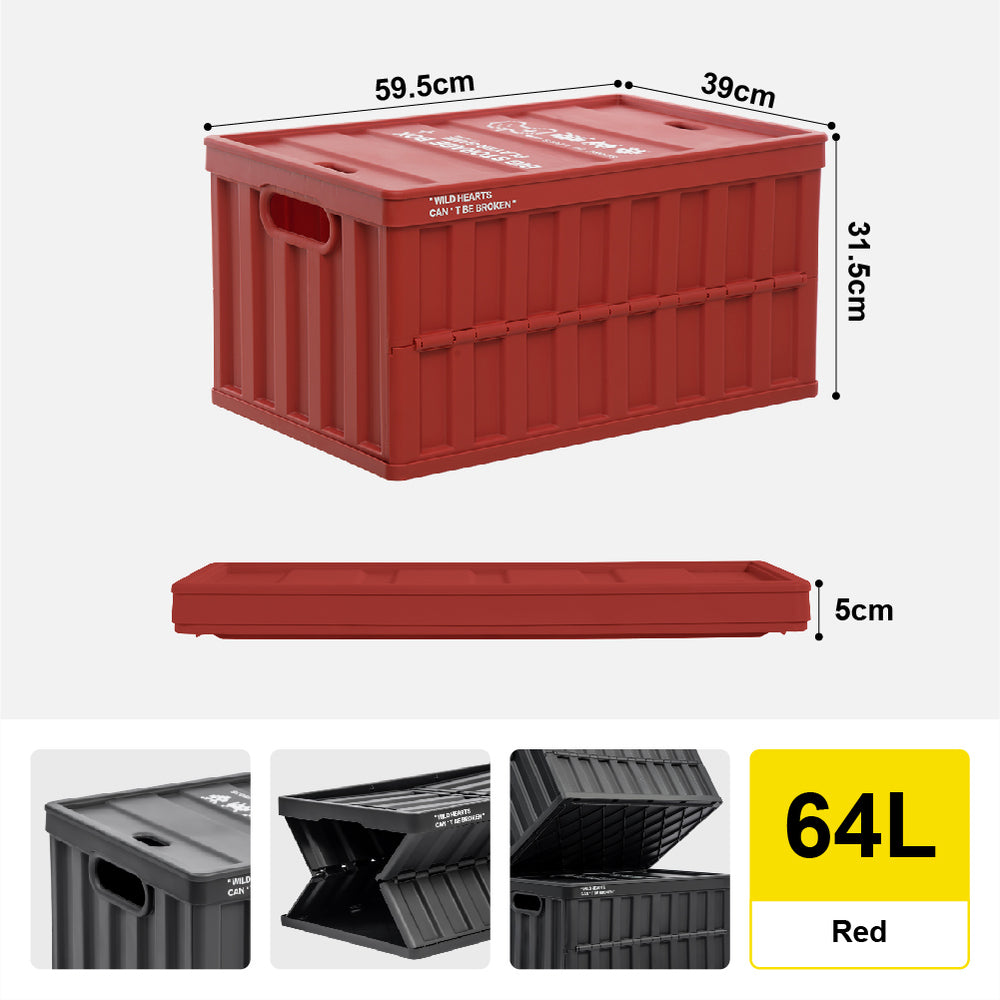 Citylife 64L Collapsible Storage Box Crate with Lid Folding Storage Box with Cover Panel for Home Outdoor