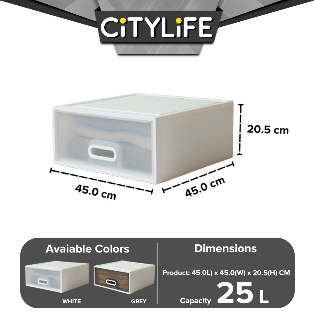 (Bundle of 2) Citylife 25L Stackable Storage Chest Drawers box Home Organizer Drawer Plastic Cabinet G-5203
