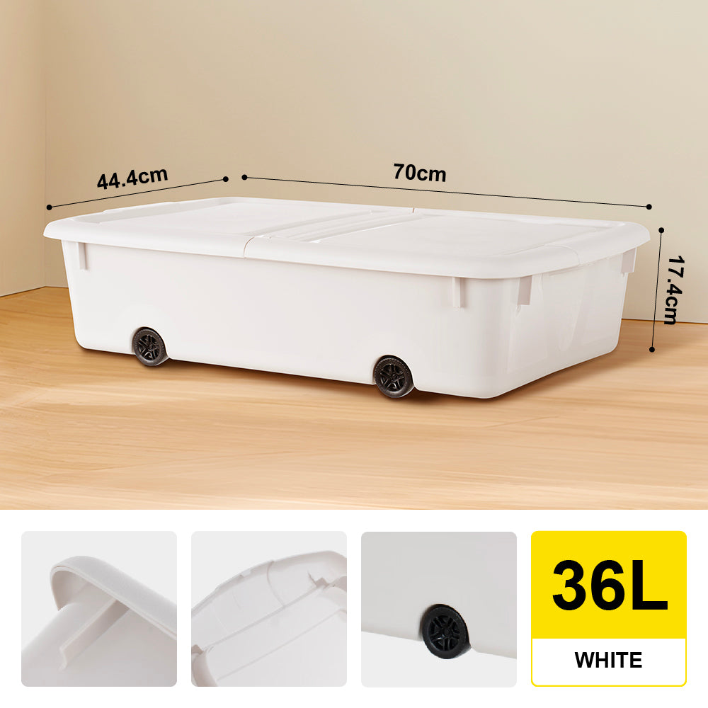 Citylife 36L Underbed Storage Box With Wheels Dormitory Quilt Sorting Box Double-sided Lid
