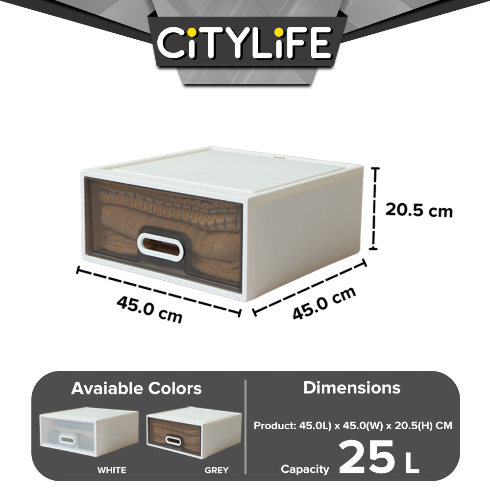 (Bundle of 2) Citylife 25L Stackable Storage Chest Drawers box Home Organizer Drawer Plastic Cabinet G-5203