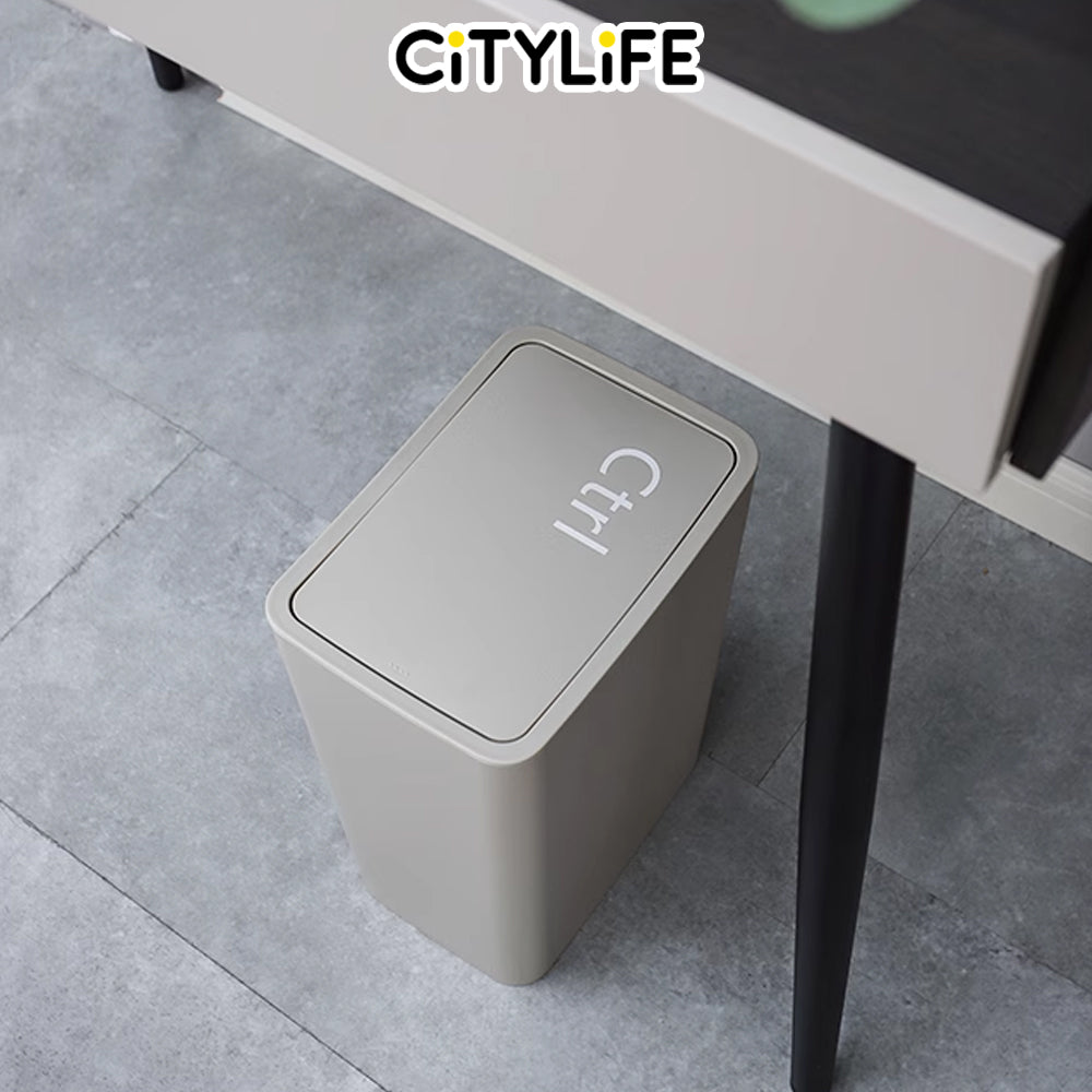 Citylife 8L Bathroom Dustbin Kitchen Hand Press Trash Bin Garbage Bin Rubbish Bin T-3074