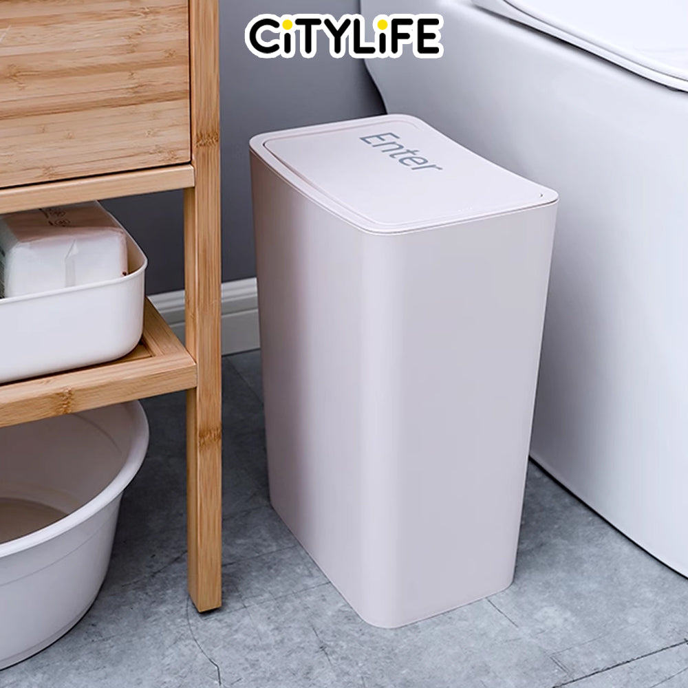 Citylife 12L Bathroom Dustbin Kitchen Hand Press Trash Bin Garbage Bin Rubbish Bin T-3073