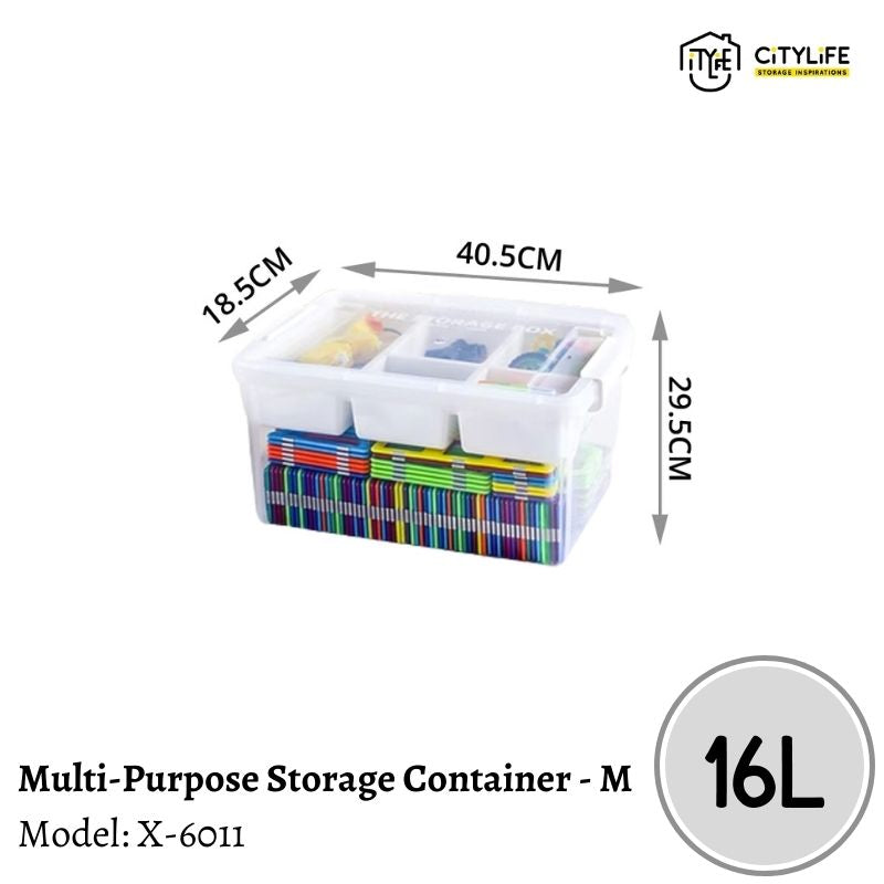 Citylife 16L Multi-Purpose Stackable Storage Container Box With Extra Compartment Tray (M) X-6011