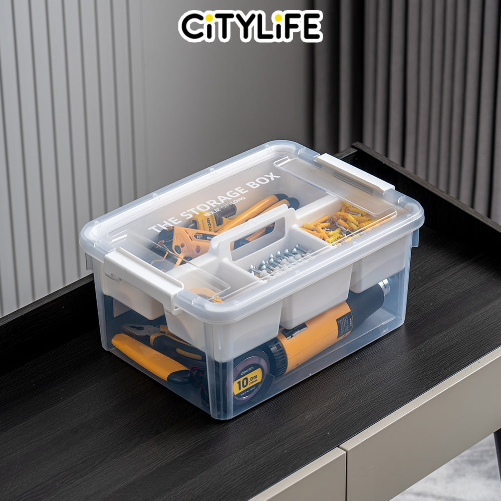 Citylife 16L Toolboxes Transparent Organizer Stackable Storage Container Box With Extra Compartment Tray X-6020