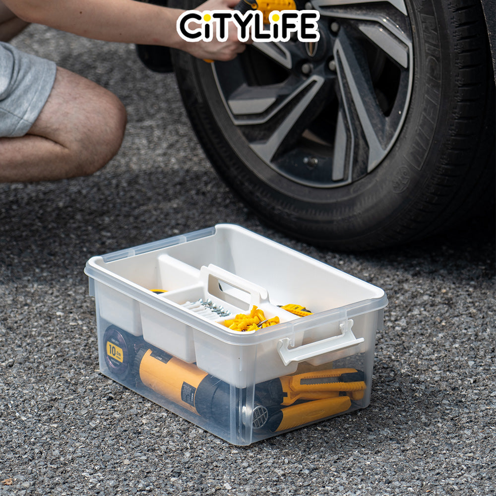 Citylife 16L Toolboxes Transparent Organizer Stackable Storage Container Box With Extra Compartment Tray X-6020