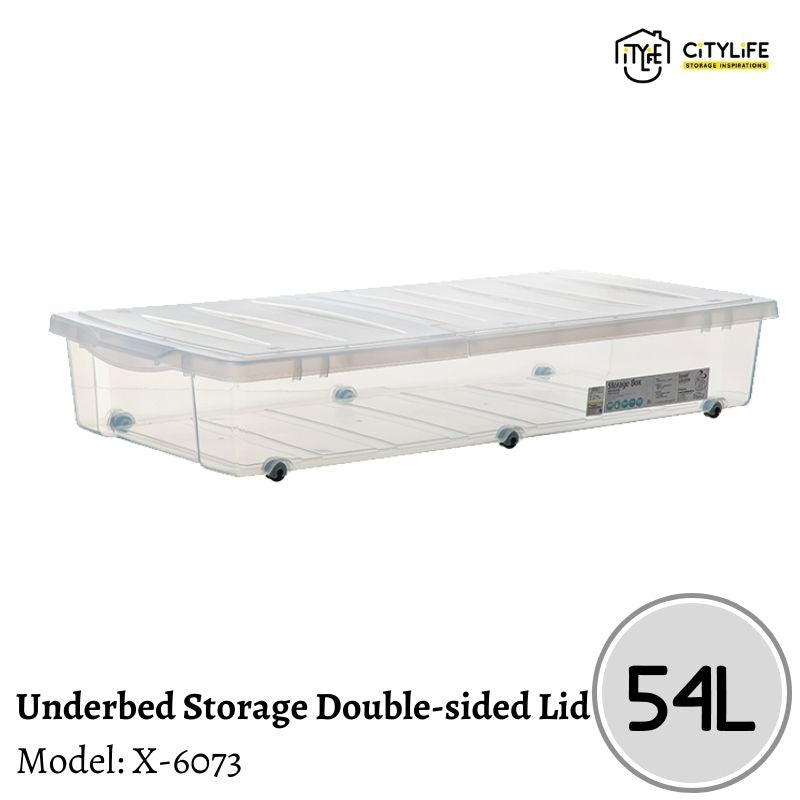 Citylife 54L Multi-Purpose Underbed Stackable Storage With Wheels/Double-sided Lid X-6073