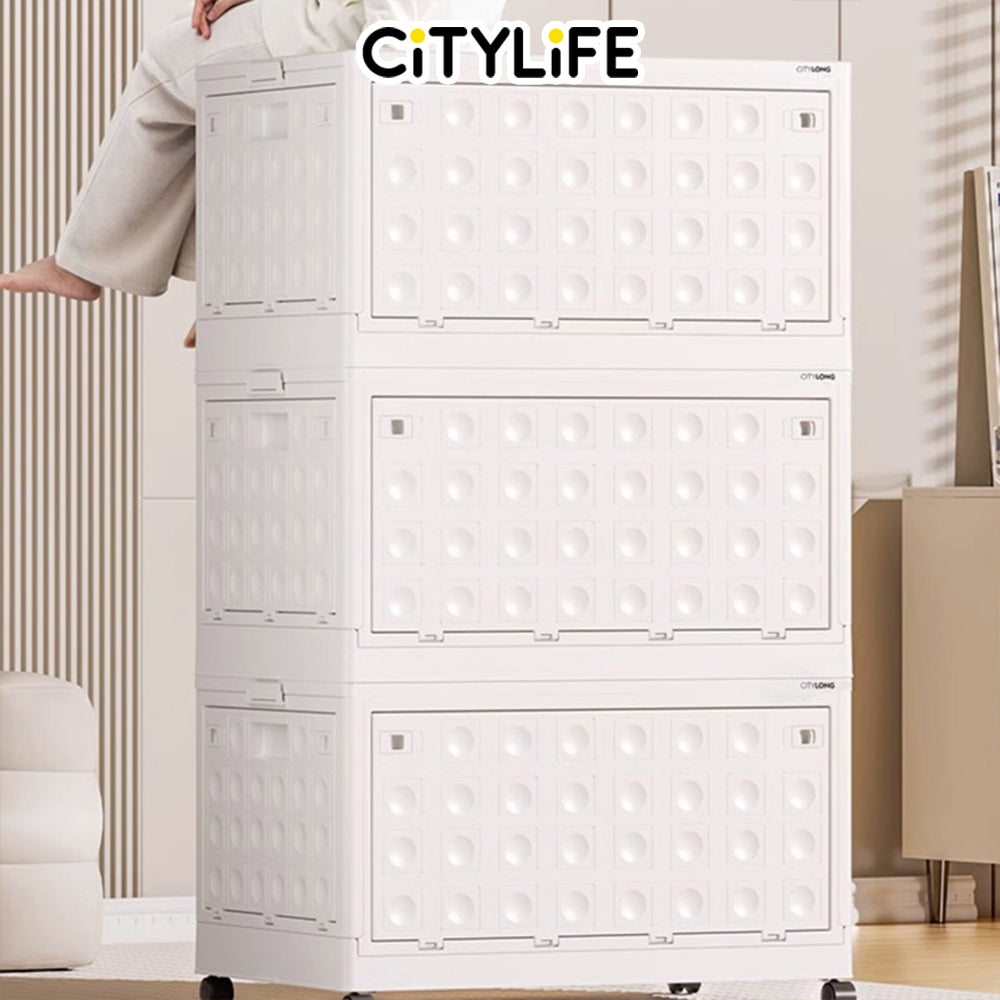 (BUNDLE OF 2) Citylife 30L-125L Folding Storage Box Cabinet Wardrobe Transparent Foldable Home Clothes Snacks Storage Cabinet X-6100-04