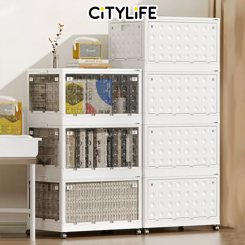 (BUNDLE OF 2) Citylife 30L-125L Folding Storage Box Cabinet Wardrobe Transparent Foldable Home Clothes Snacks Storage Cabinet X-6100-04