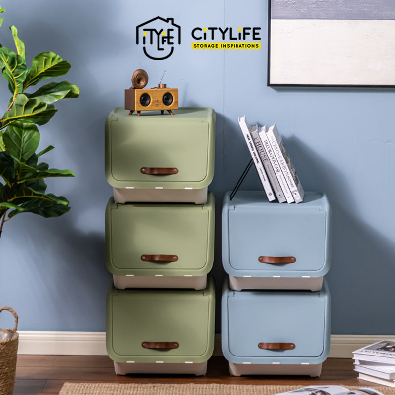 Citylife 35L Multi-Purpose Front Opening Stackable Storage Box With PU Leather Handle X-6322