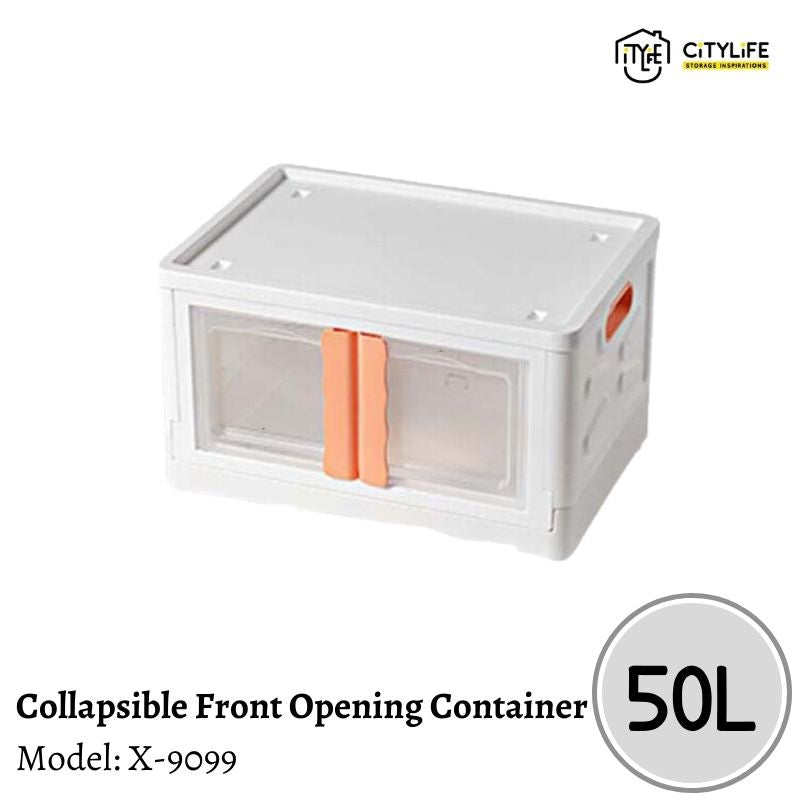 Citylife 50L Multi-Purpose Collapsible Front Door Opening Stackable Storage Box With Wheels X-9099