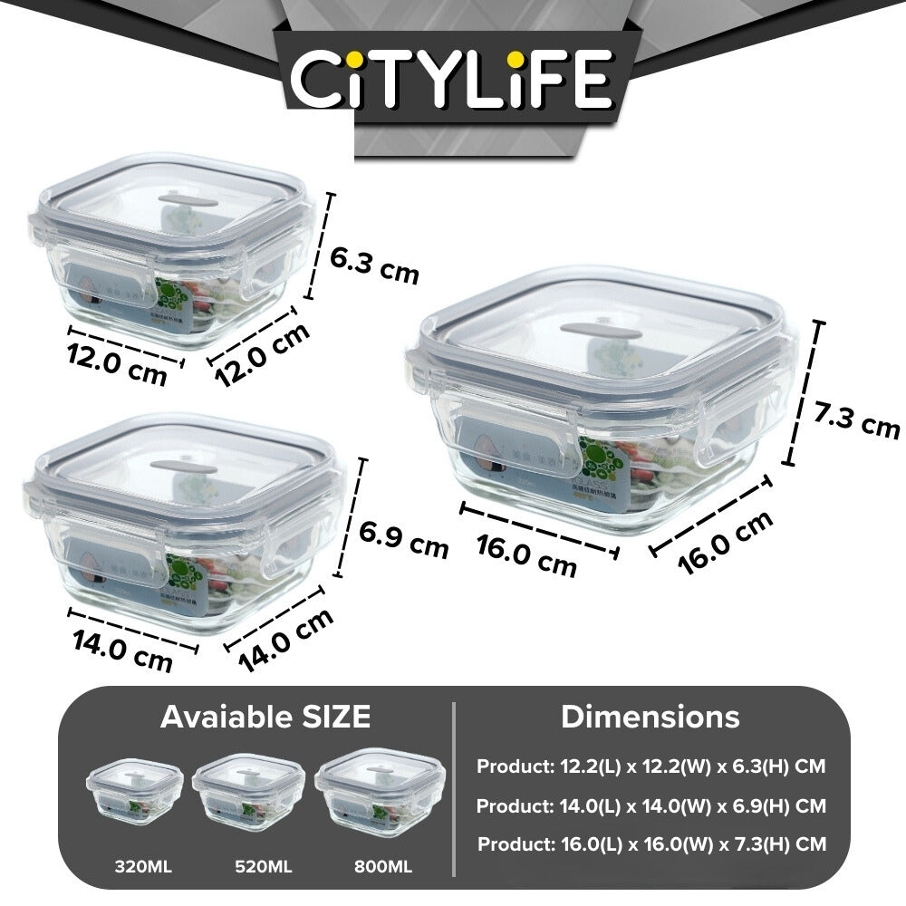 (Gift Pack Bundle) Citylife Air-tight Glass Lunch Box Oven Microwave Glass Food Container Bento Box H-84818283