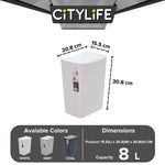 Citylife 8L Bathroom Dustbin Kitchen Hand Press Trash Bin Garbage Bin Rubbish Bin T-3074