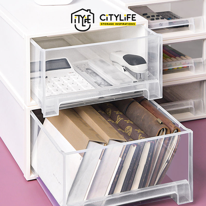 (Bundle of 2) Citylife 9L Multi-Purpose Desk Stackable Sleek Single Tier Storage Drawer Organizer - M G-5211