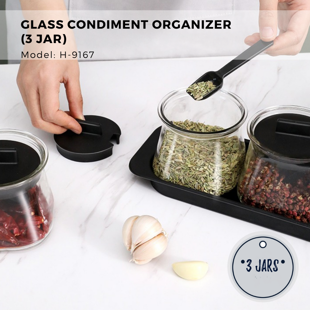 Citylife - Glass Condiment Organizer 3 Jar H-9164 (1PCS)